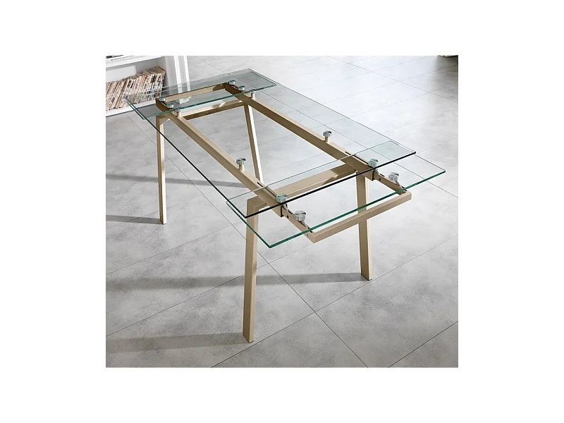 Tommy - Mesa extensible (140/200 x 80 cm) en cristal templado gris tórtola