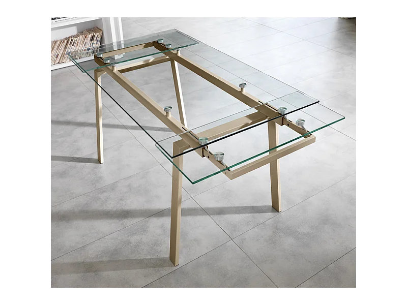 Tommy - Uitschuifbare tafel (140/200 x 80 cm) in duifgrijs gehard glas