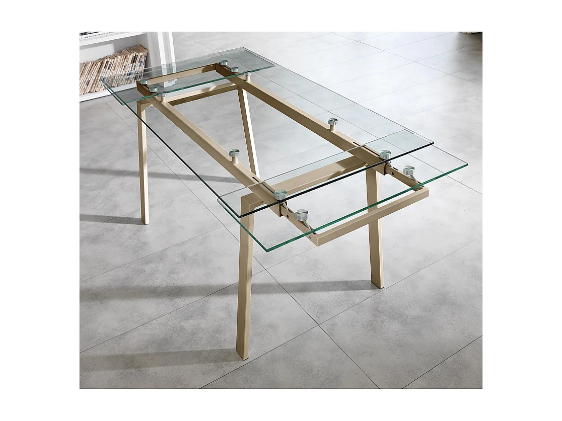 Tommy Table extensible (140/200x80 cm) en verre trempé gris tourterelle