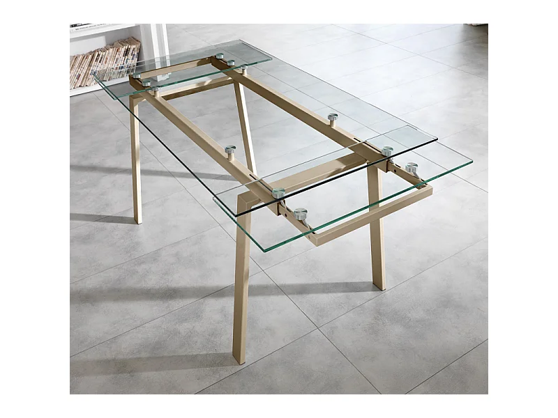 Tommy Table extensible (140/200 x 80 cm) en verre trempé gris tourterelle