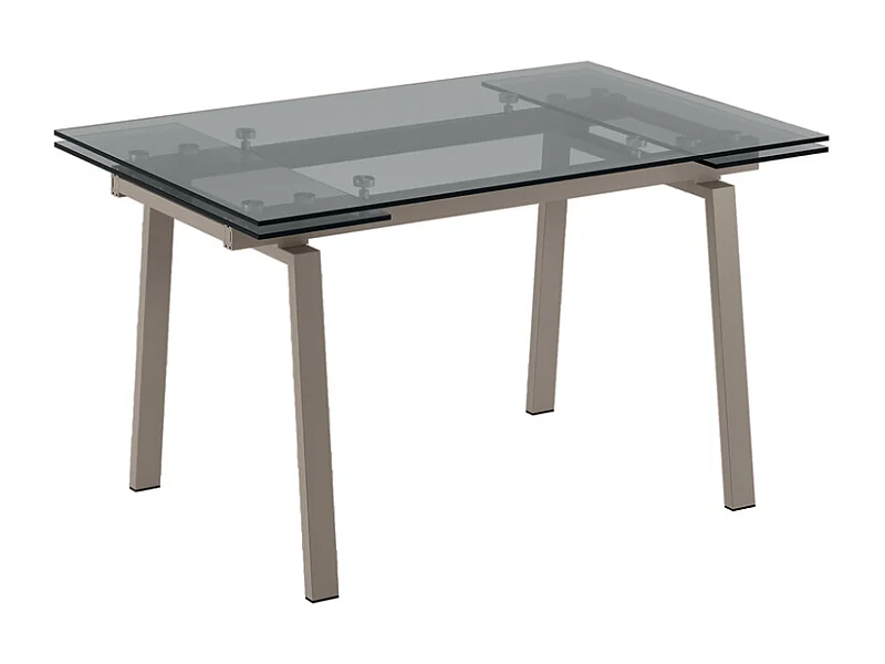 Tommy - Uitschuifbare tafel (140/200 x 80 cm) in duifgrijs gehard glas