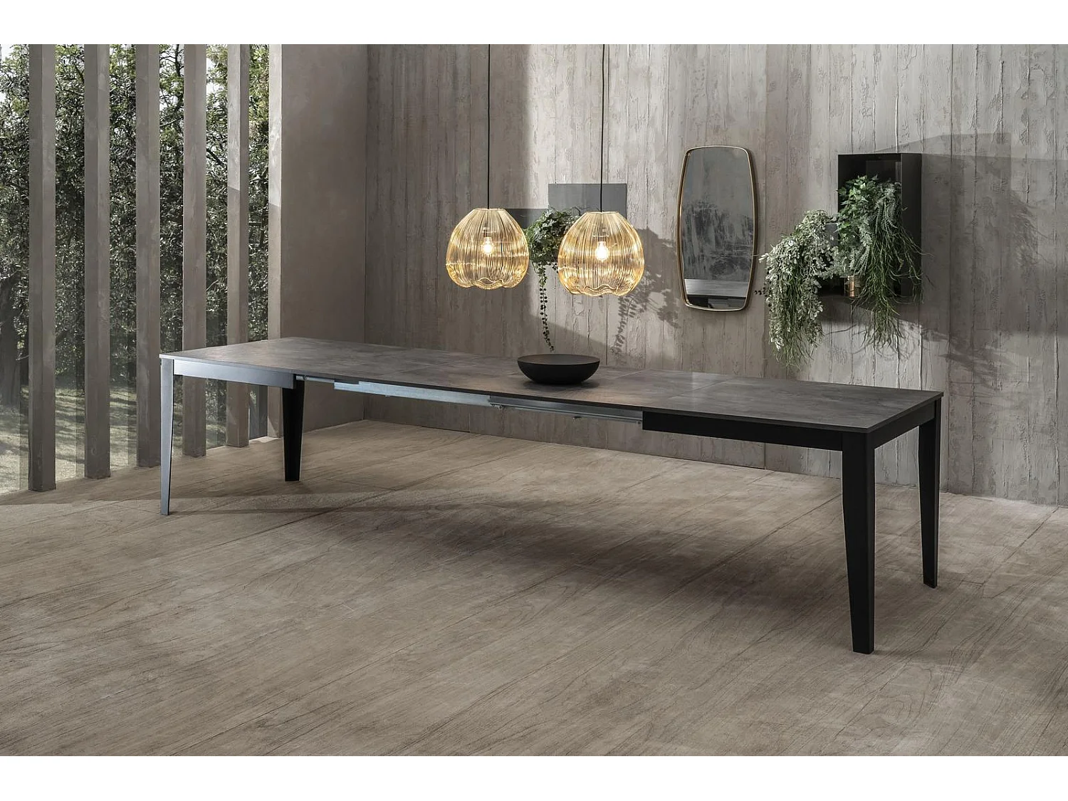 Groß - Ausziehbarer Tisch (130/290 x 80 cm) aus schwarzem Melamin