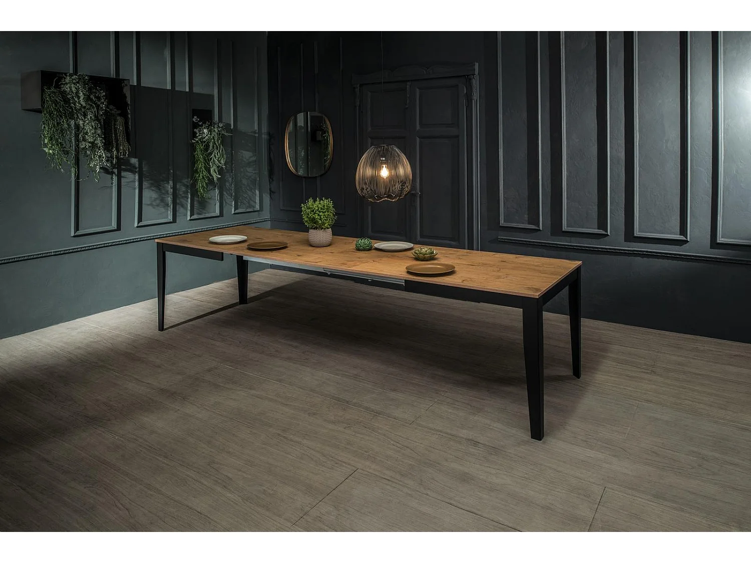 Groß – Ausziehbarer Tisch (156/316 x 90 cm) aus schwarzem Melamin