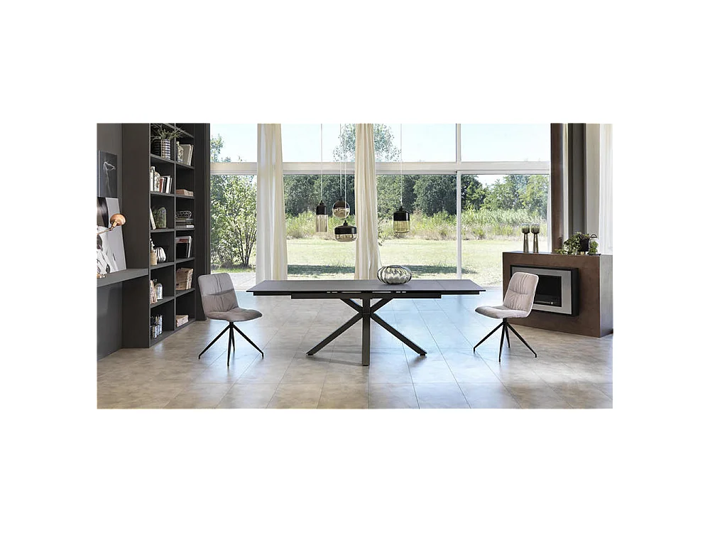 Uitschuifbare tafel van 160 cm tot 240 cm modern keramisch blad op grafietgrijs gehard glas