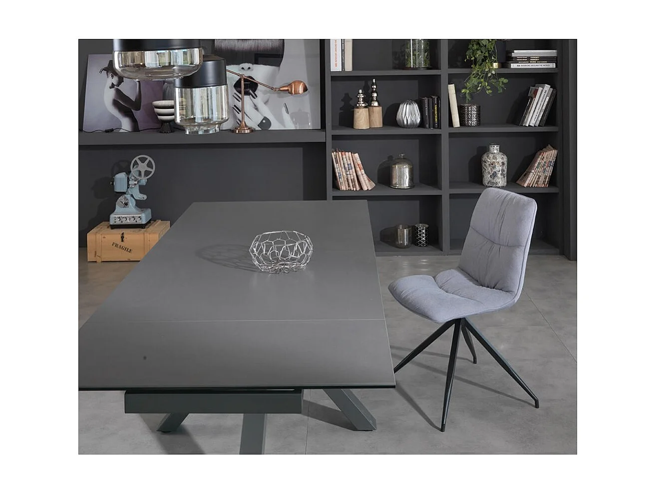 Uitschuifbare tafel van 160 cm tot 240 cm modern keramisch blad op grafietgrijs gehard glas