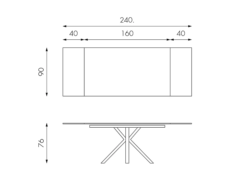 Uitschuifbare tafel van 160 cm tot 240 cm modern keramisch blad op grafietgrijs gehard glas