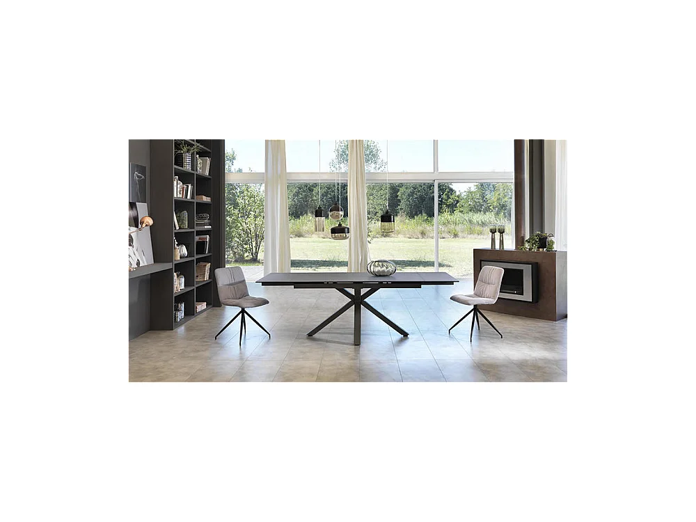 Table extensible de 160cm à 240cm plateau moderne en céramique sur verre trempé gris graphite