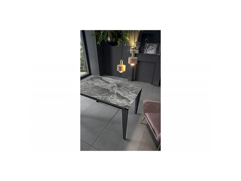 Table extensible de 120cm à 170cm plateau moderne en céramique sur verre trempé marbre anthracite