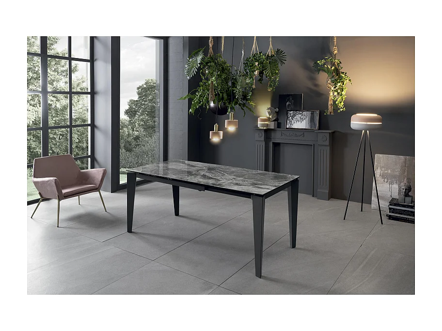 Tavolo Allungabile da 120cm a 170cm moderno Top in Ceramica su Vetro Temperato Marmo Antracite