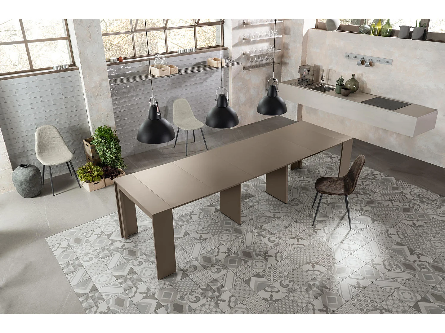 Pinokio - Rozkładany stolik konsolowy (42,5/302,5 x 90 cm) z lakierowanego na gołębi kolor MDF