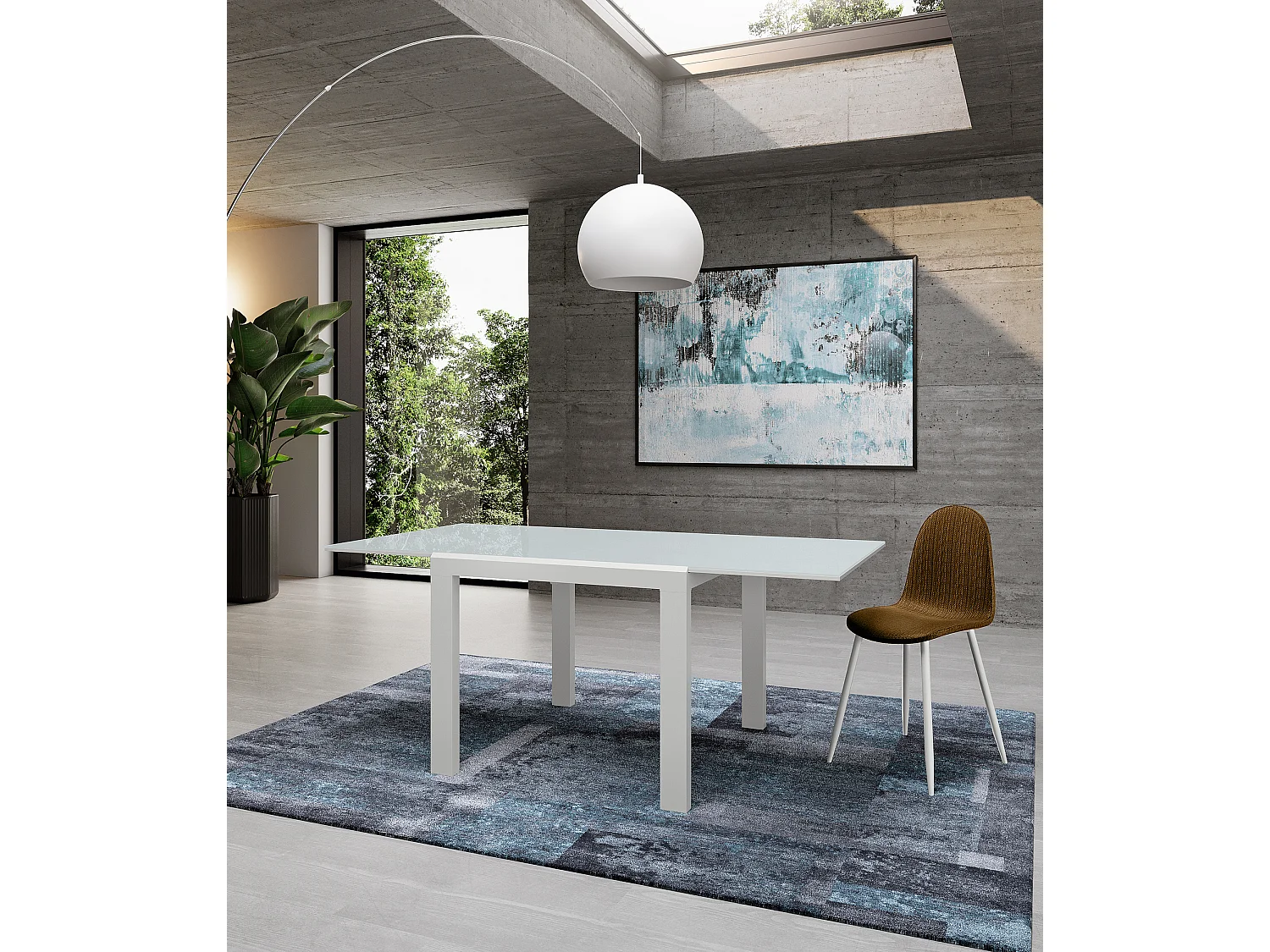 Banner - Ausziehbarer Tisch (90/163,5 x 90 cm) aus weißem gehärtetem Glas