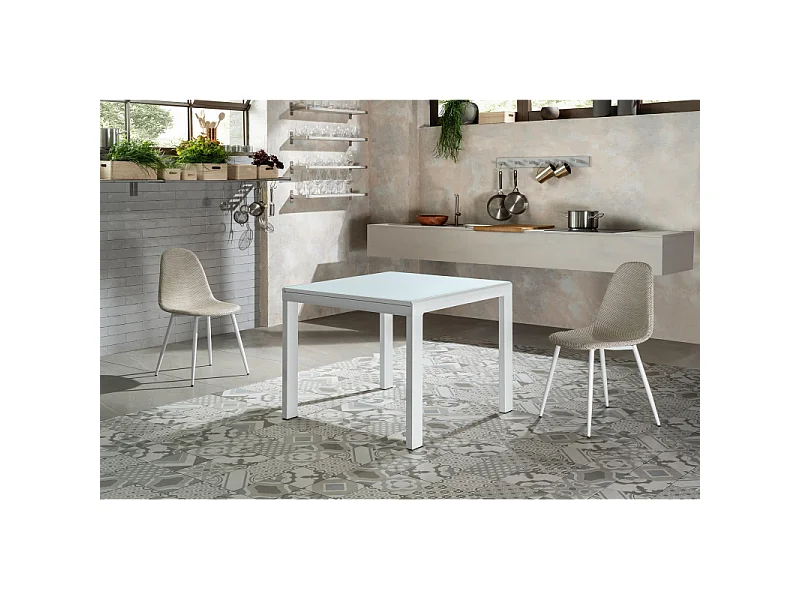 Banner Table Extensible (90/163,5 x 90 cm) en Verre Trempé Blanc