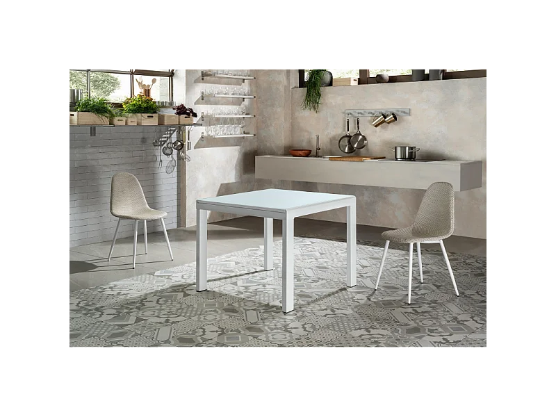 Banner - Mesa Extensível (90/163,5 x 90 cm) em Vidro Temperado Branco