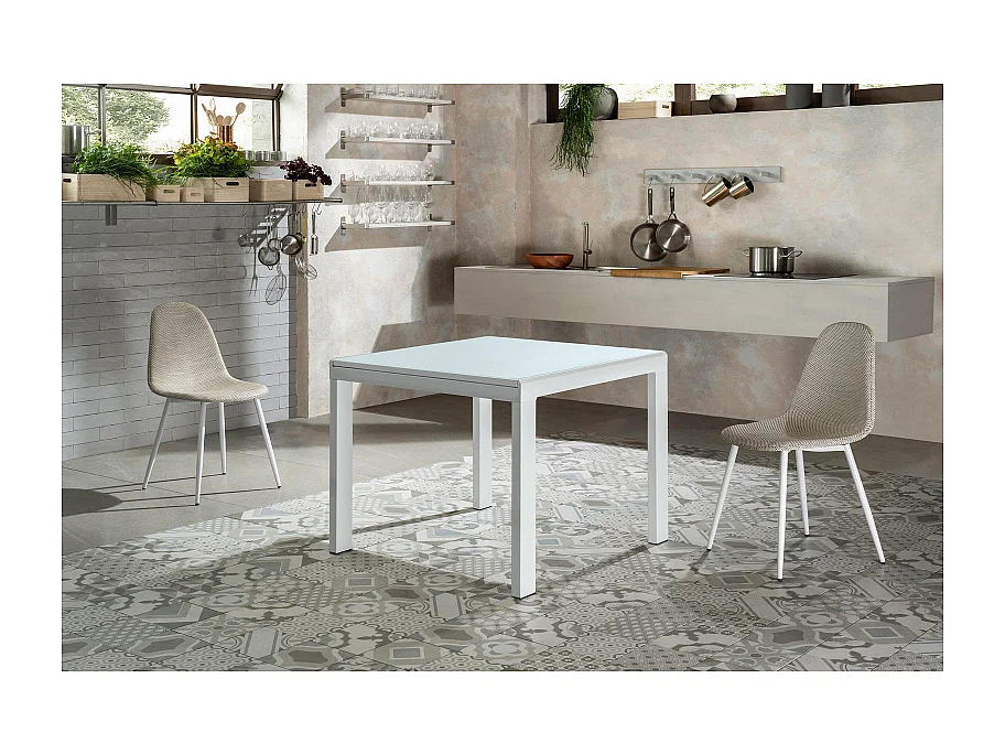 Banner - Uitschuifbare tafel (90/163,5 x 90 cm) in wit gehard glas