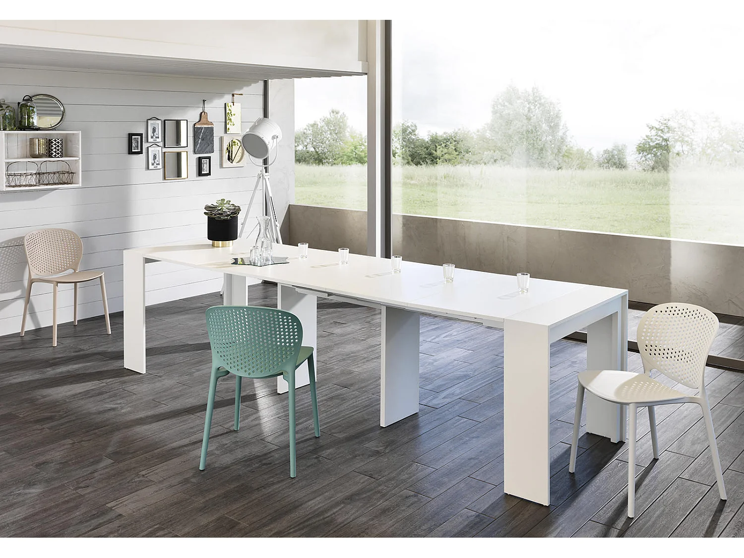 Pinocchio Console extensible (42,5/302,5 x 90 cm) en MDF laqué blanc