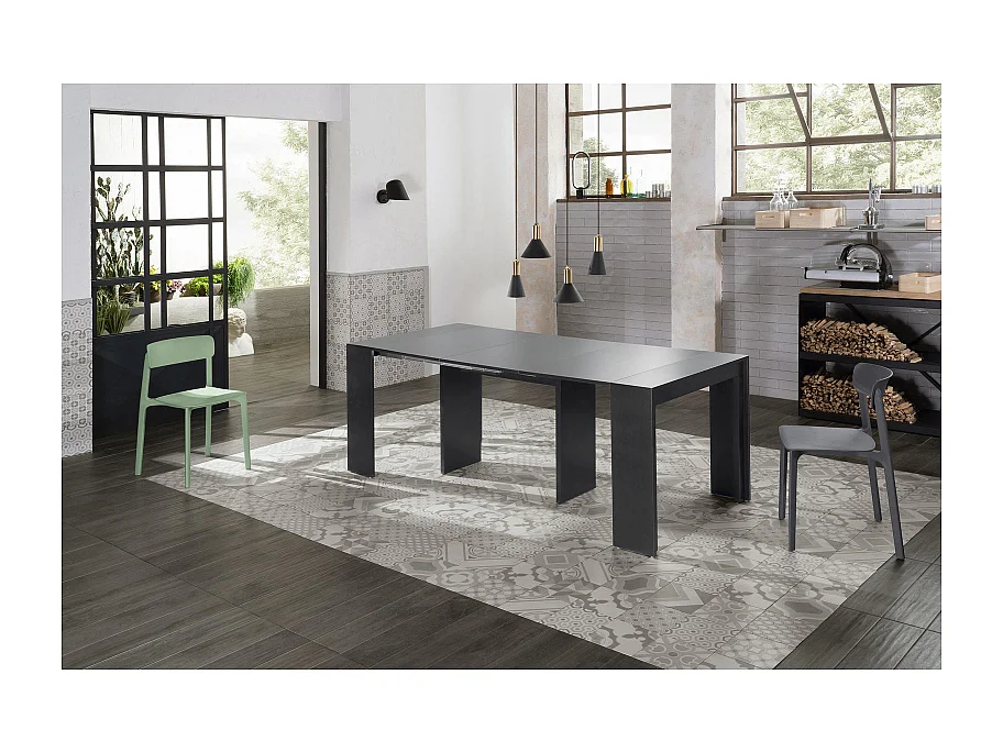 Pinocchio Console extensible (42,5/302,5x90 cm) en MDF laqué noir