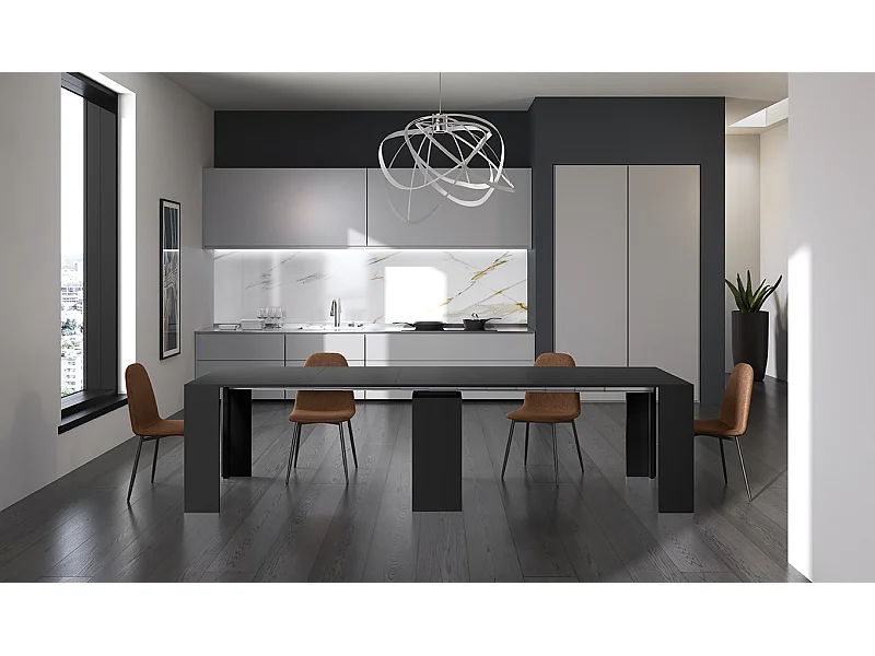 Pinocchio - Consolle allungabile (42,5/302,5 x 90 cm) in MDF laccato nero