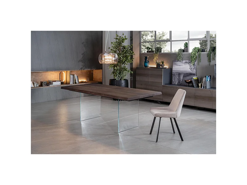 Snooker - Mesa extensível (200/300 x 100 cm) em carvalho castanho tratado termicamente