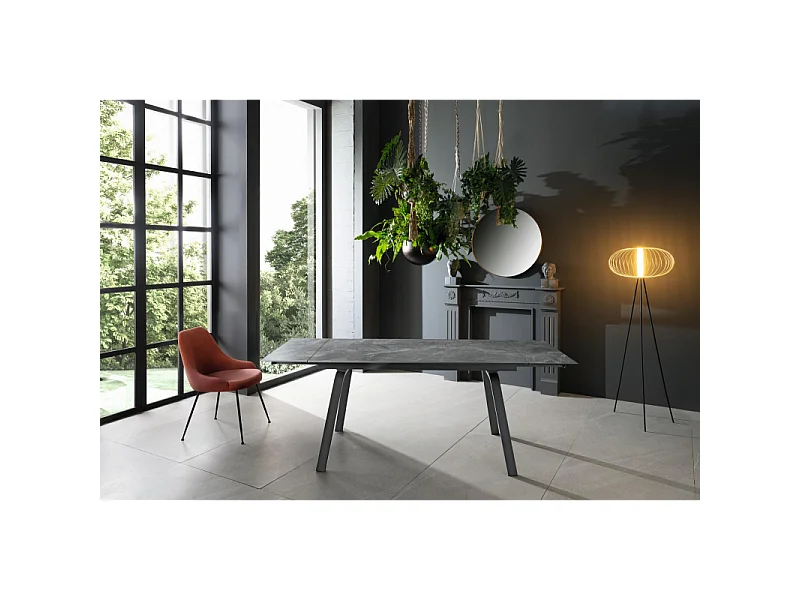 Dylan - Tavolo Allungabile (140/200 x 80 cm) con Top in ceramica marmo grigio