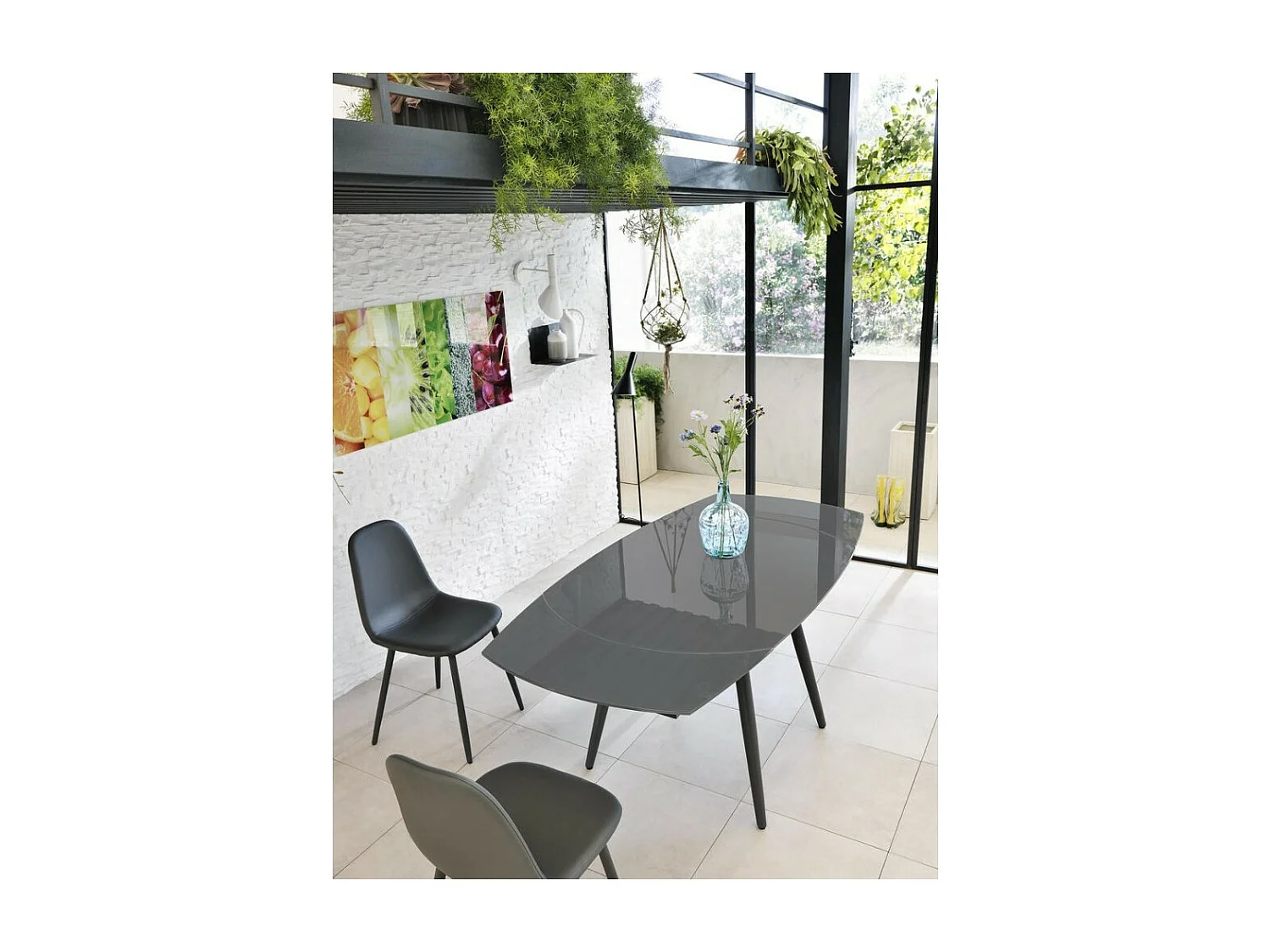 Table extensible Kyoto Four en verre trempé gris jusqu'à 180 cm