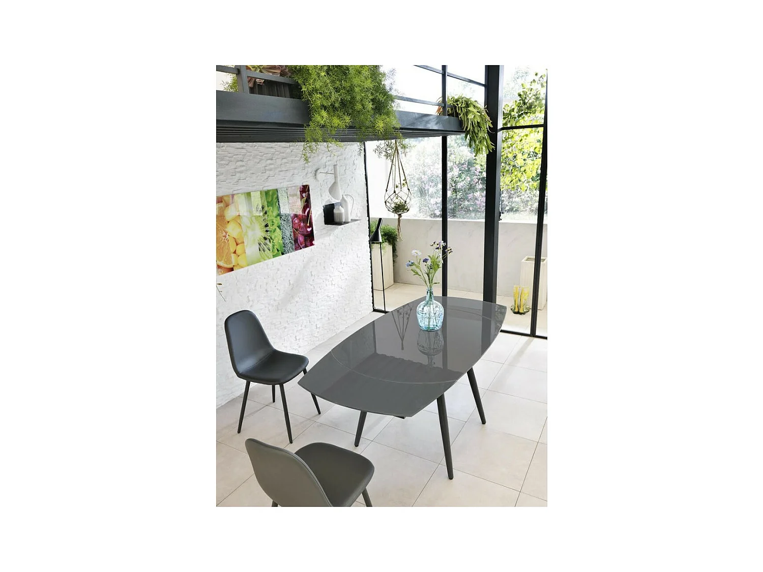 Kyoto Four Uitschuifbare tafel van grijs gehard glas tot 180 cm