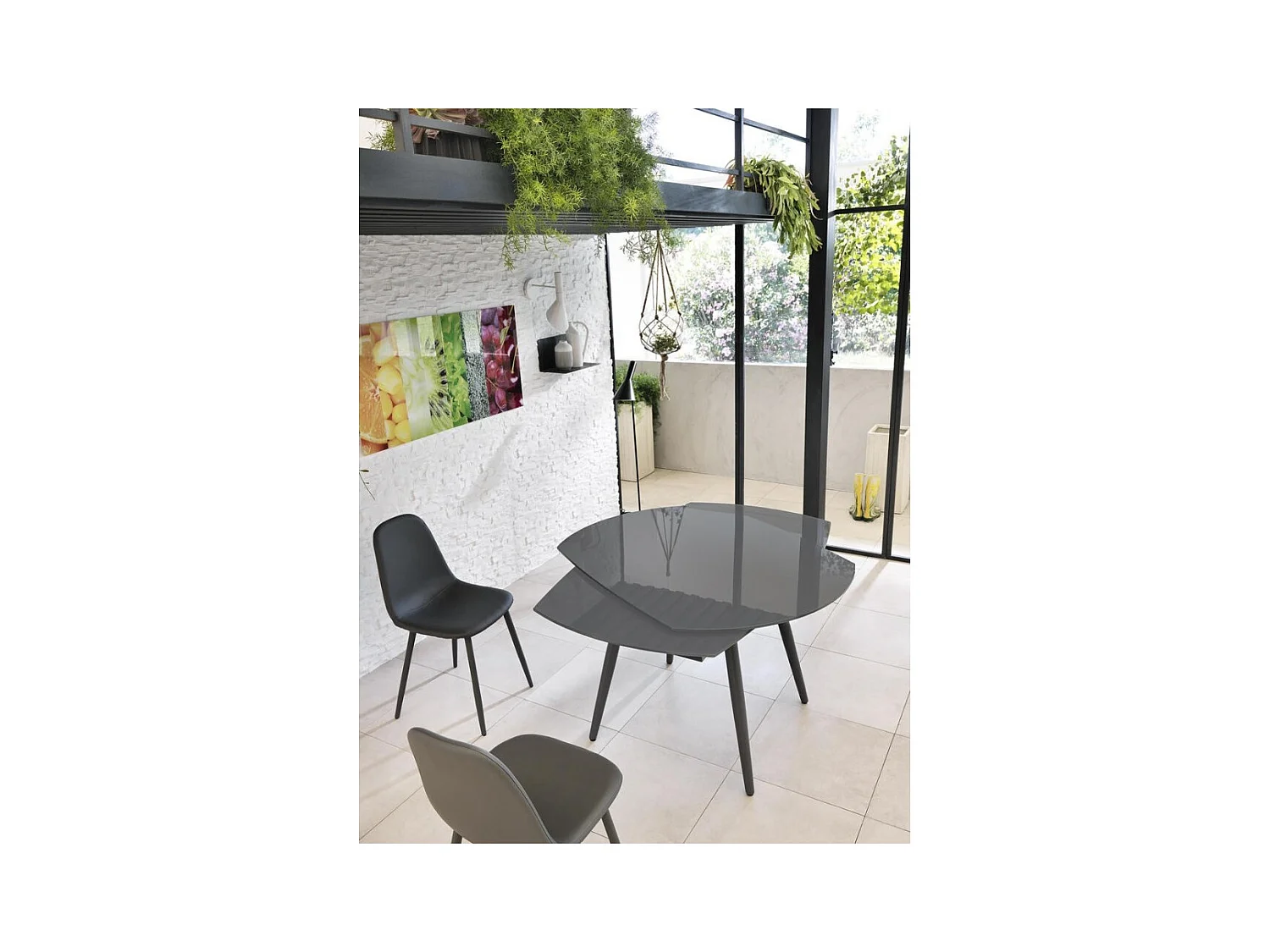 Kyoto Four Uitschuifbare tafel van grijs gehard glas tot 180 cm