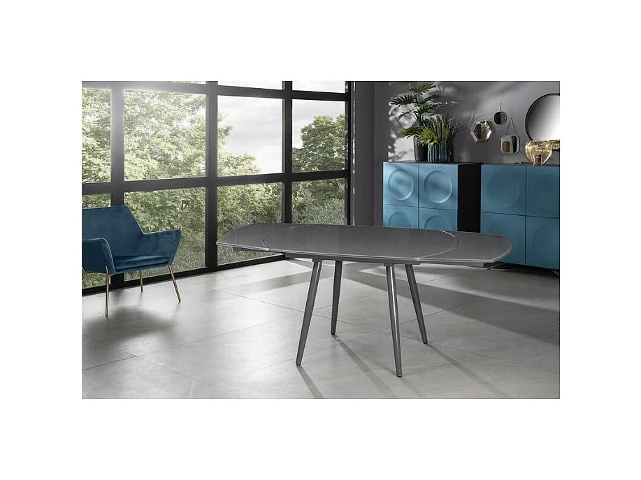 Kyoto Four Uitschuifbare tafel van grijs gehard glas tot 180 cm