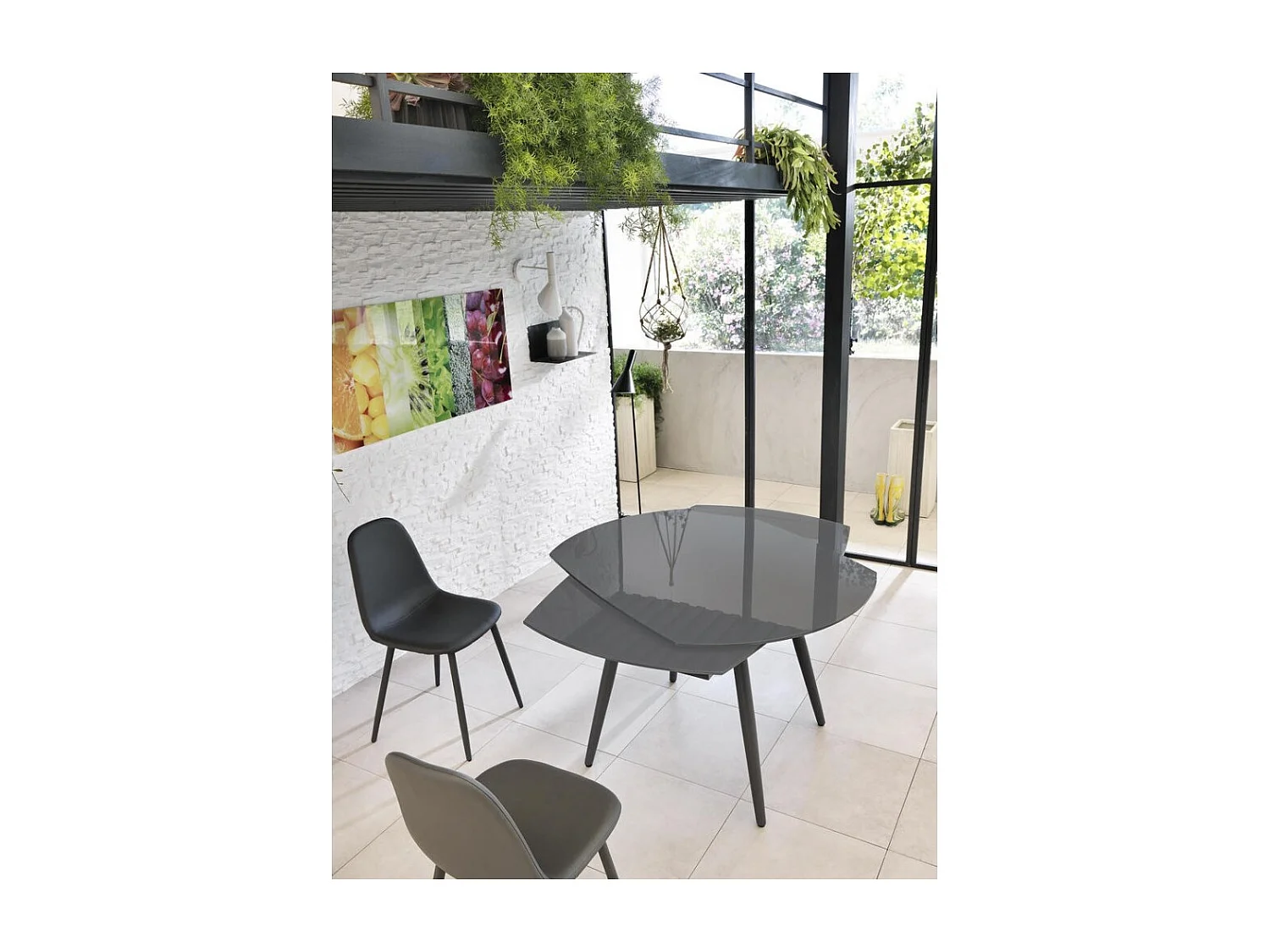 Table extensible Kyoto Four en verre trempé gris jusqu'à 180 cm