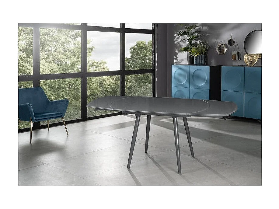 Table extensible Kyoto Four en verre trempé gris jusqu'à 180 cm
