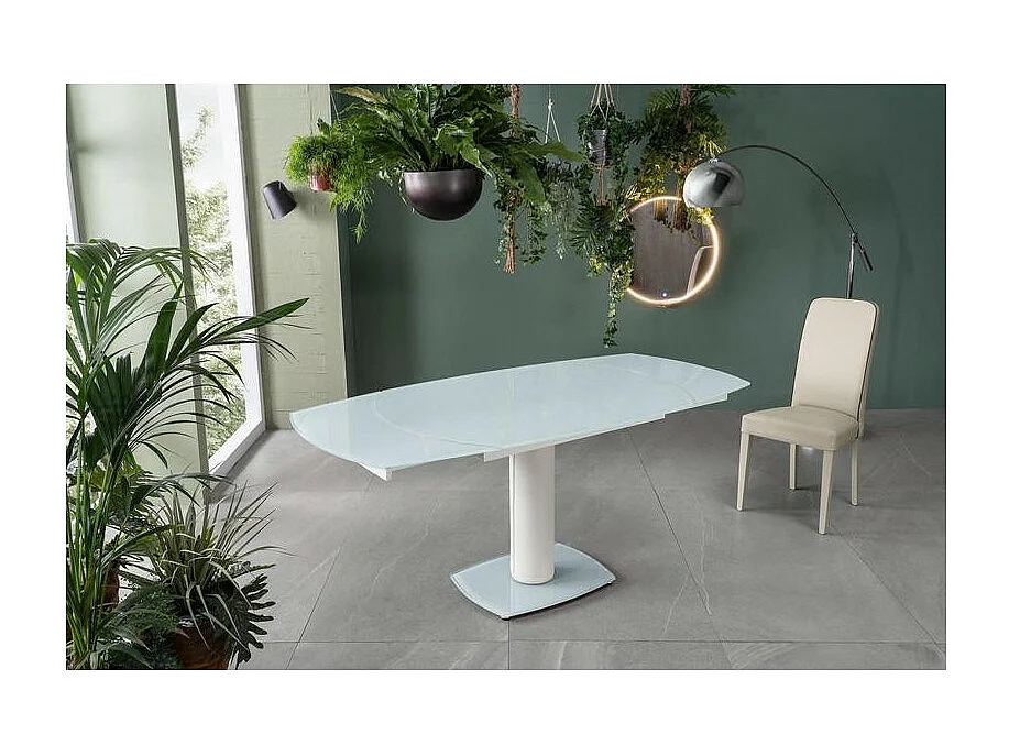 Table extensible Kyoto en verre trempé blanc jusqu'à 180 cm