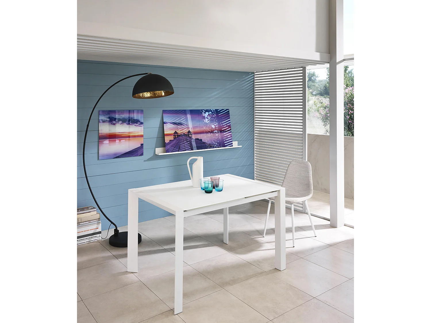 Pixel - Ausziehbarer Tisch (122/182 x 80 cm) aus weißem gehärtetem Glas