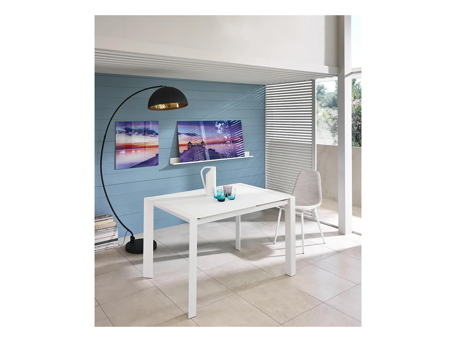 Mesa extensible Pixel (122/182 x 80 cm) en cristal templado blanco