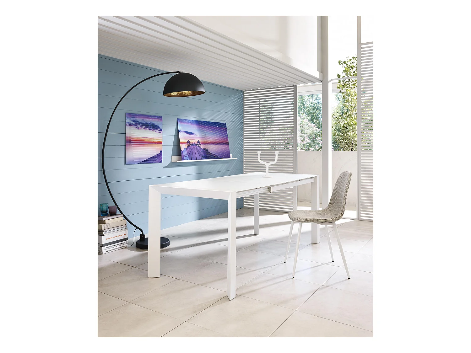 Mesa extensible Pixel (122/182 x 80 cm) en cristal templado blanco