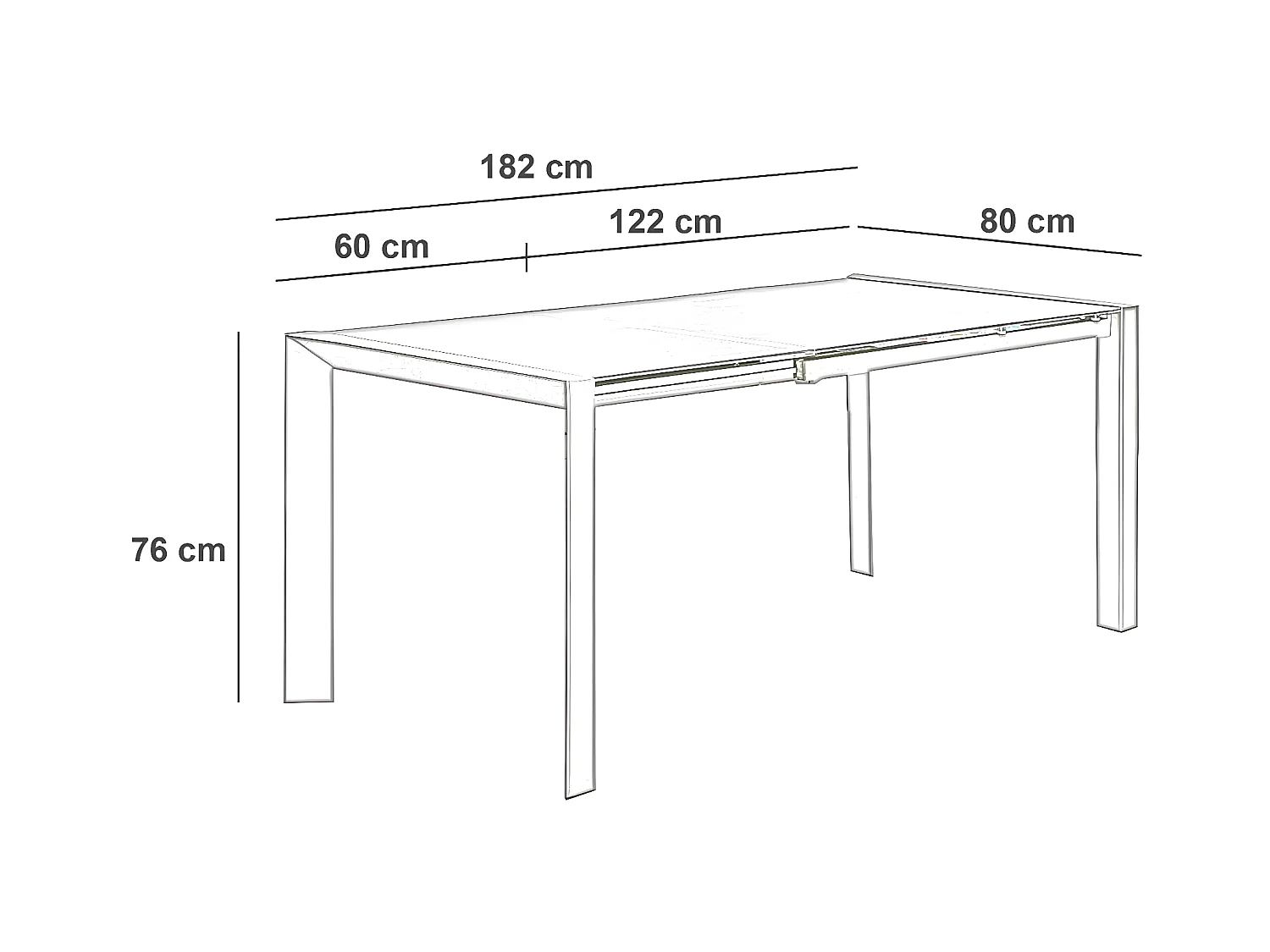 Mesa extensible Pixel (122/182 x 80 cm) en cristal templado blanco
