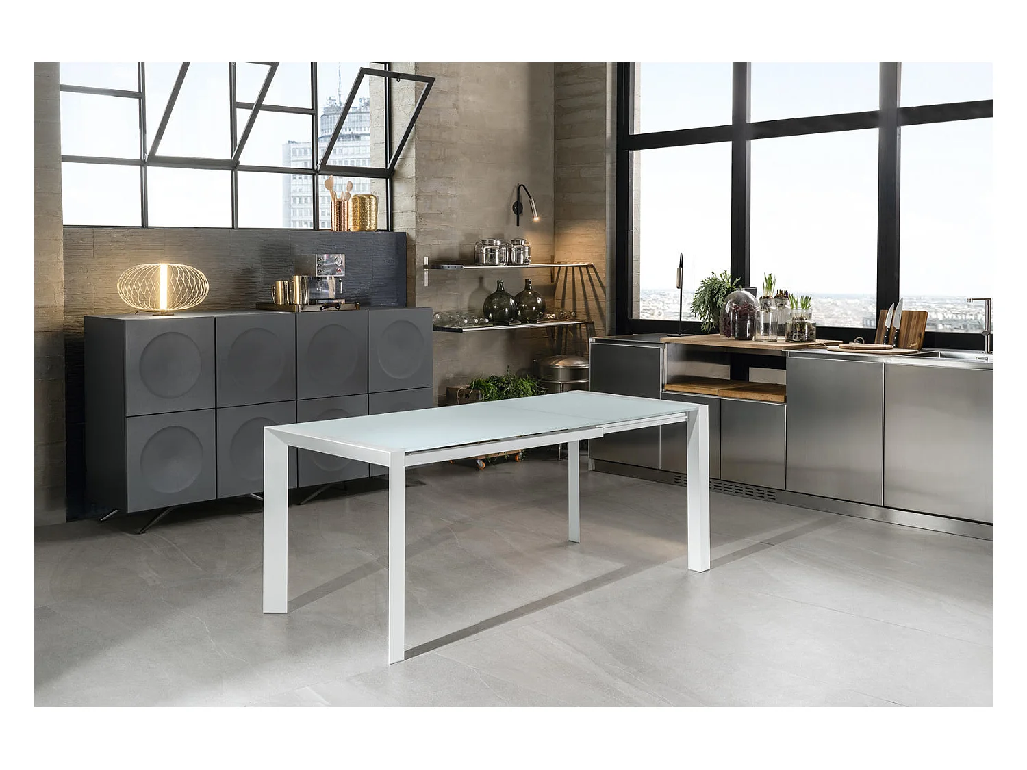 Mesa extensible Pixel (122/182 x 80 cm) en cristal templado blanco