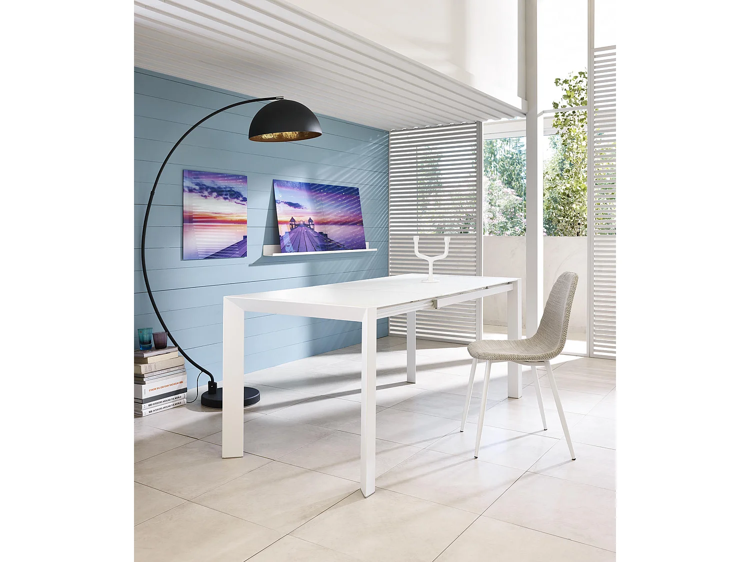 Pixel - Mesa extensível (122/182 x 80 cm) em vidro temperado branco