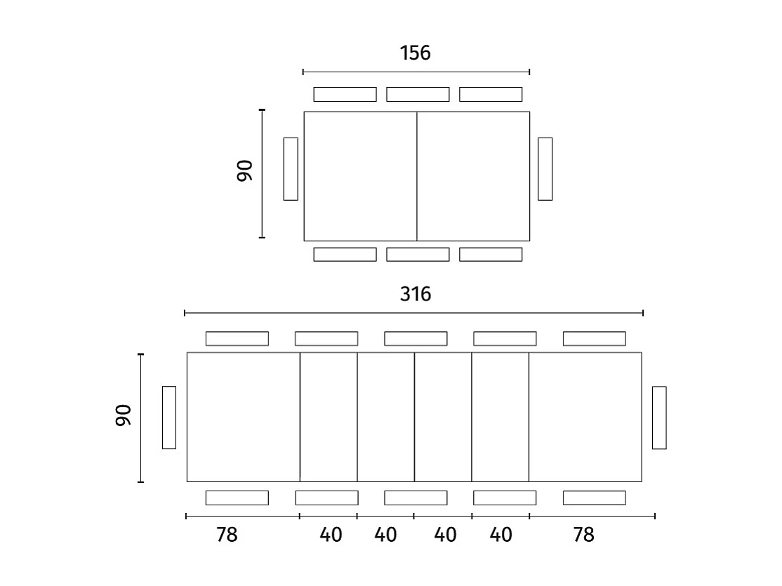 Big Table extensible (156/316 x 90 cm) en Mélamine Blanc