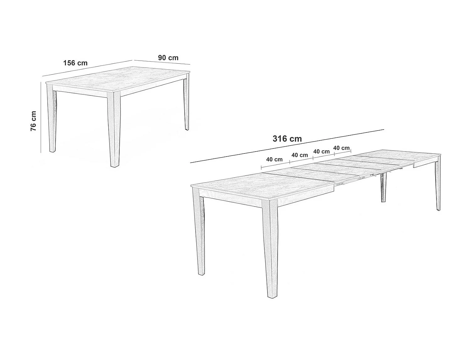 Mesa extensible grande (156/316 x 90 cm) en melamina blanca