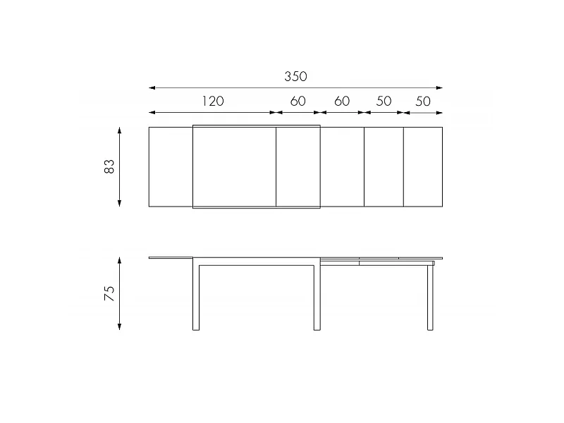 Mesa extensible Executive (120/175/230/290/350 x 83 cm) en cristal templado gris
