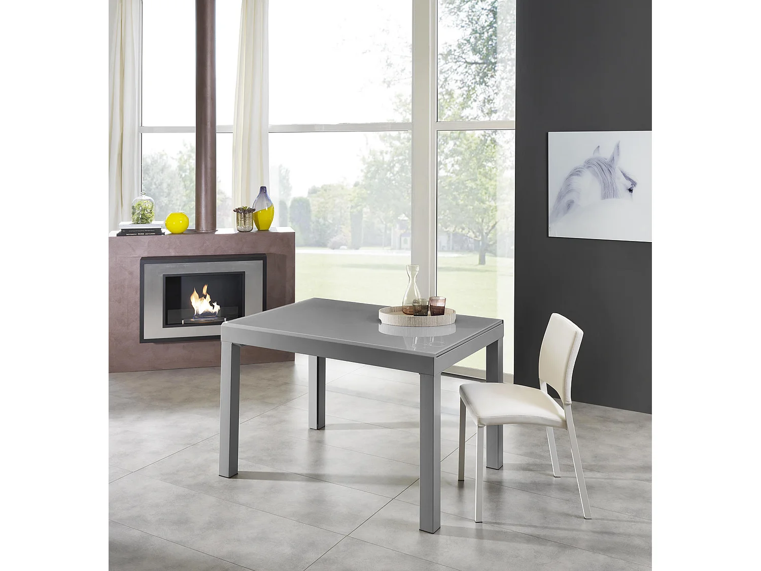 Executive - Tavolo Allungabile (120/175/230/290/350 x 83 cm) in vetro temperato grigio