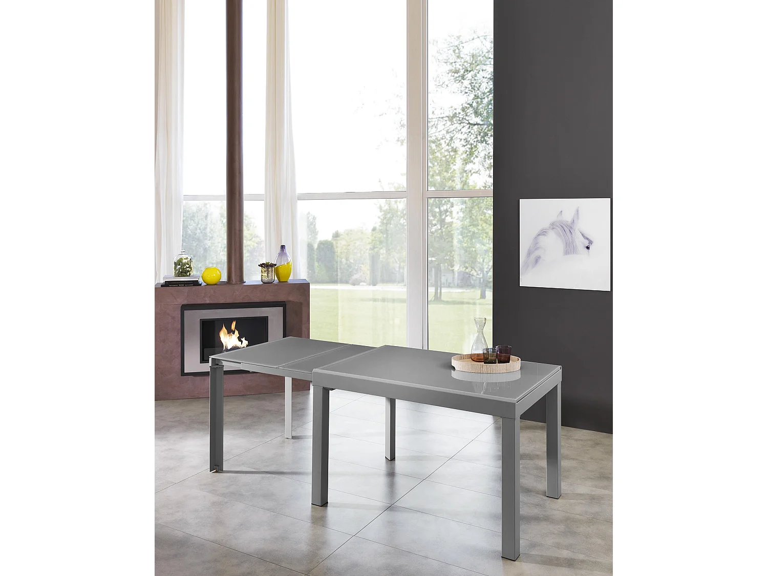 Executive - Tavolo Allungabile (120/175/230/290/350 x 83 cm) in vetro temperato grigio