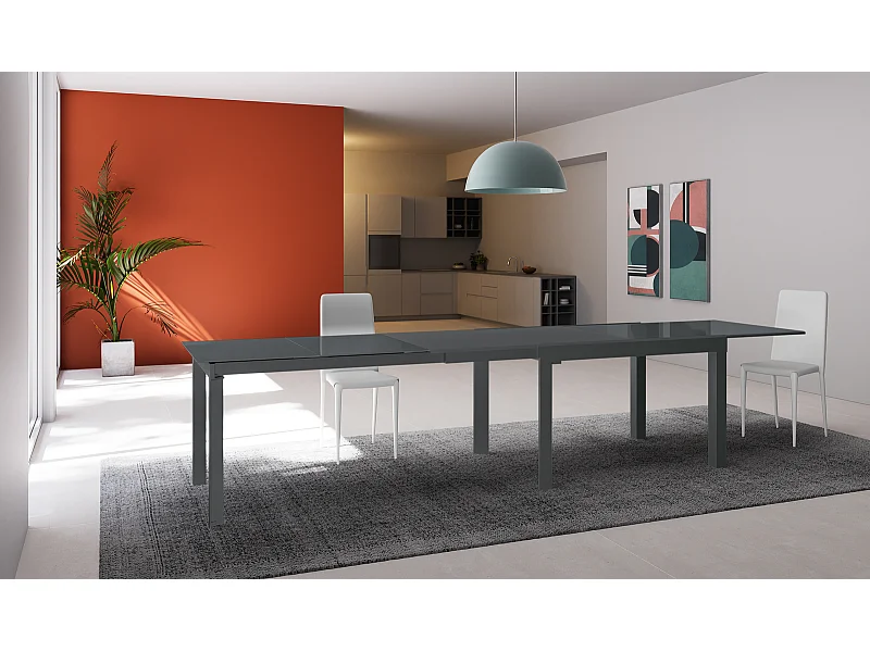 Executive - Tavolo Allungabile (120/175/230/290/350 x 83 cm) in vetro temperato grigio