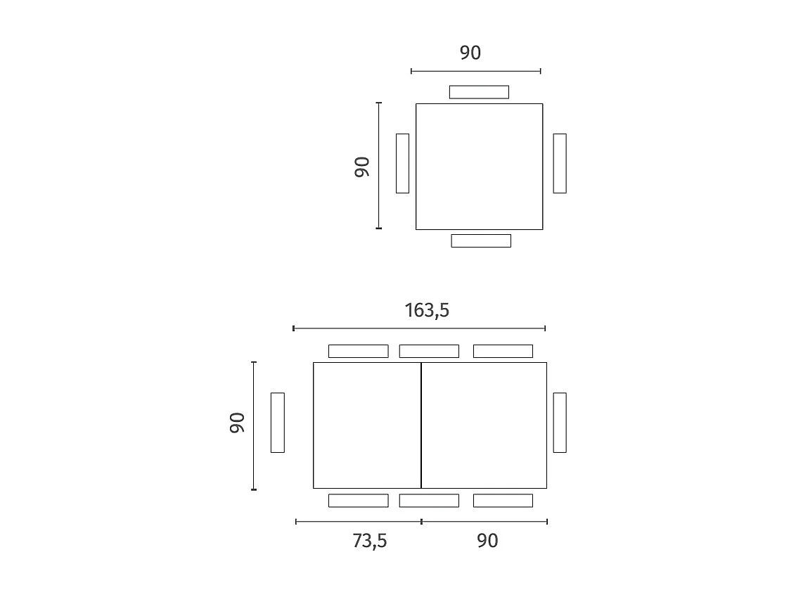 Banner - Mesa extensible (90/163,5 x 90 cm) en cristal templado gris