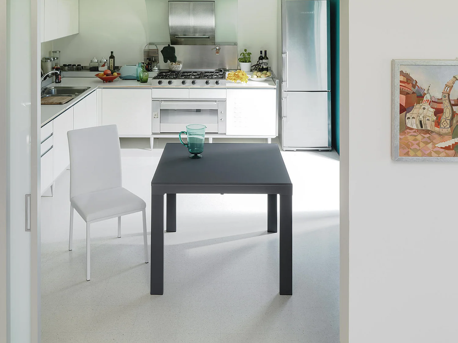 Banner - Tavolo allungabile (90/163,5 x 90 cm) in vetro temperato grigio