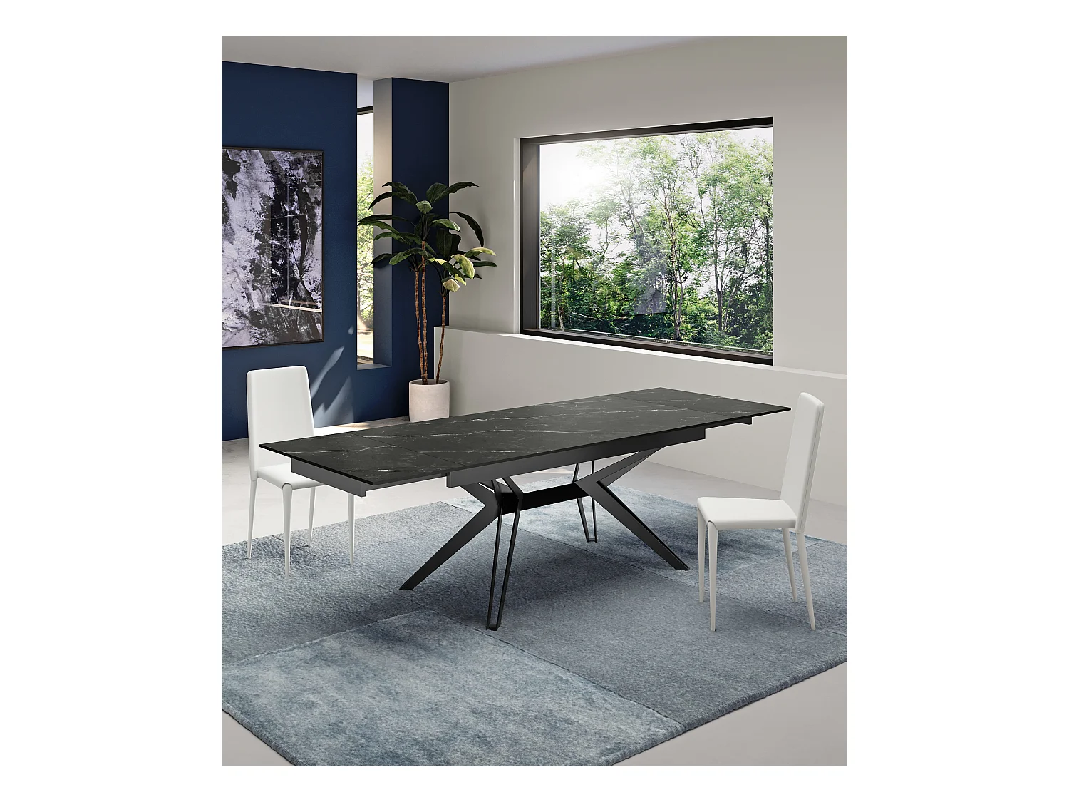 Match 3 – Ausziehbarer Tisch (160/240 x 90 cm) aus schwarzer Keramik