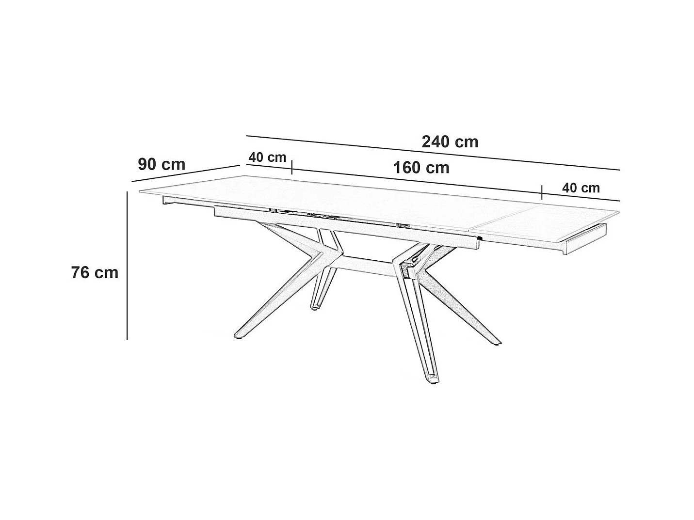 Match 3 – Ausziehbarer Tisch (160/240 x 90 cm) aus schwarzer Keramik