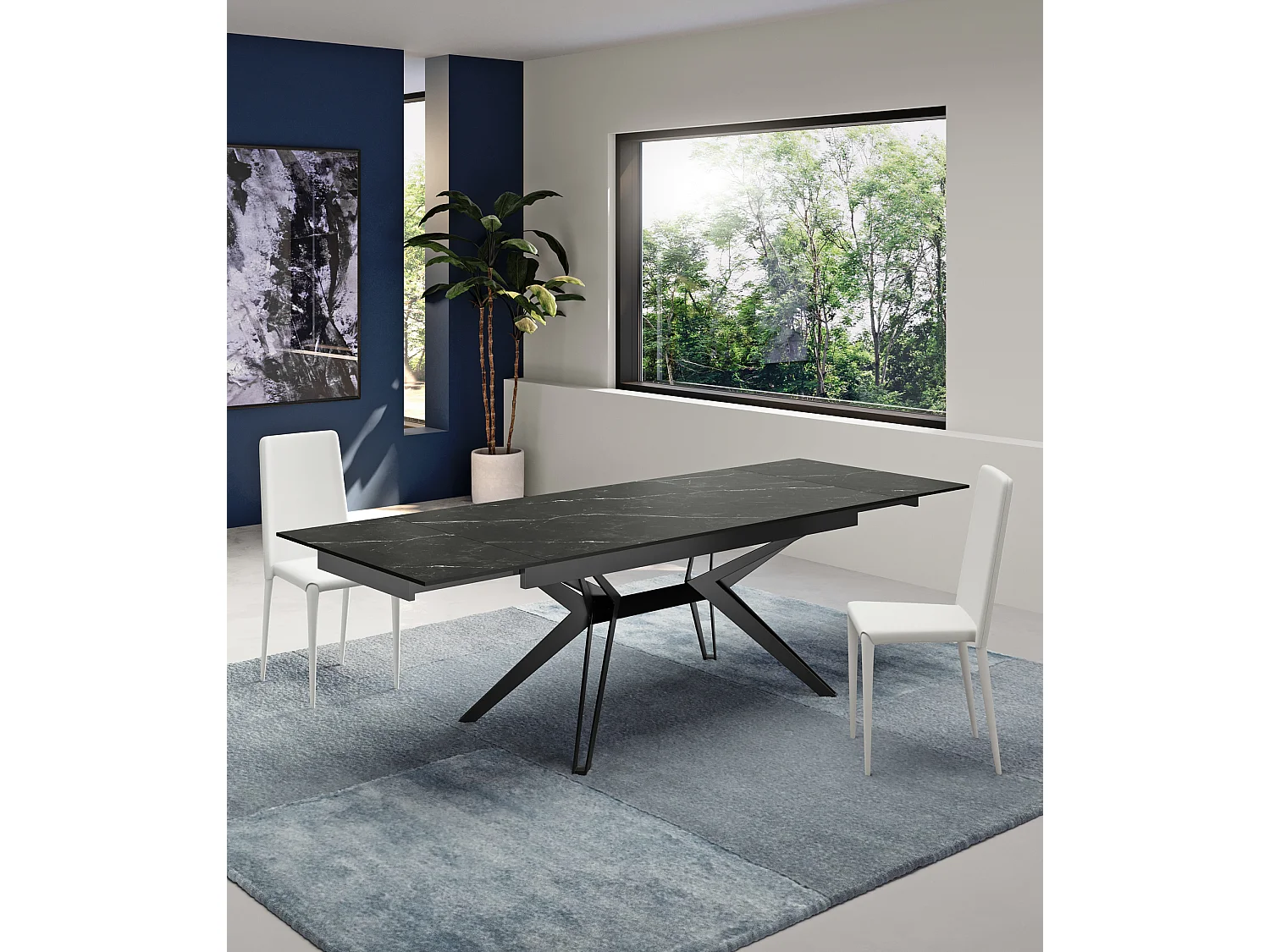 Match 3 - Ausziehbarer Tisch (160/240 x 90 cm) aus schwarzer Keramik