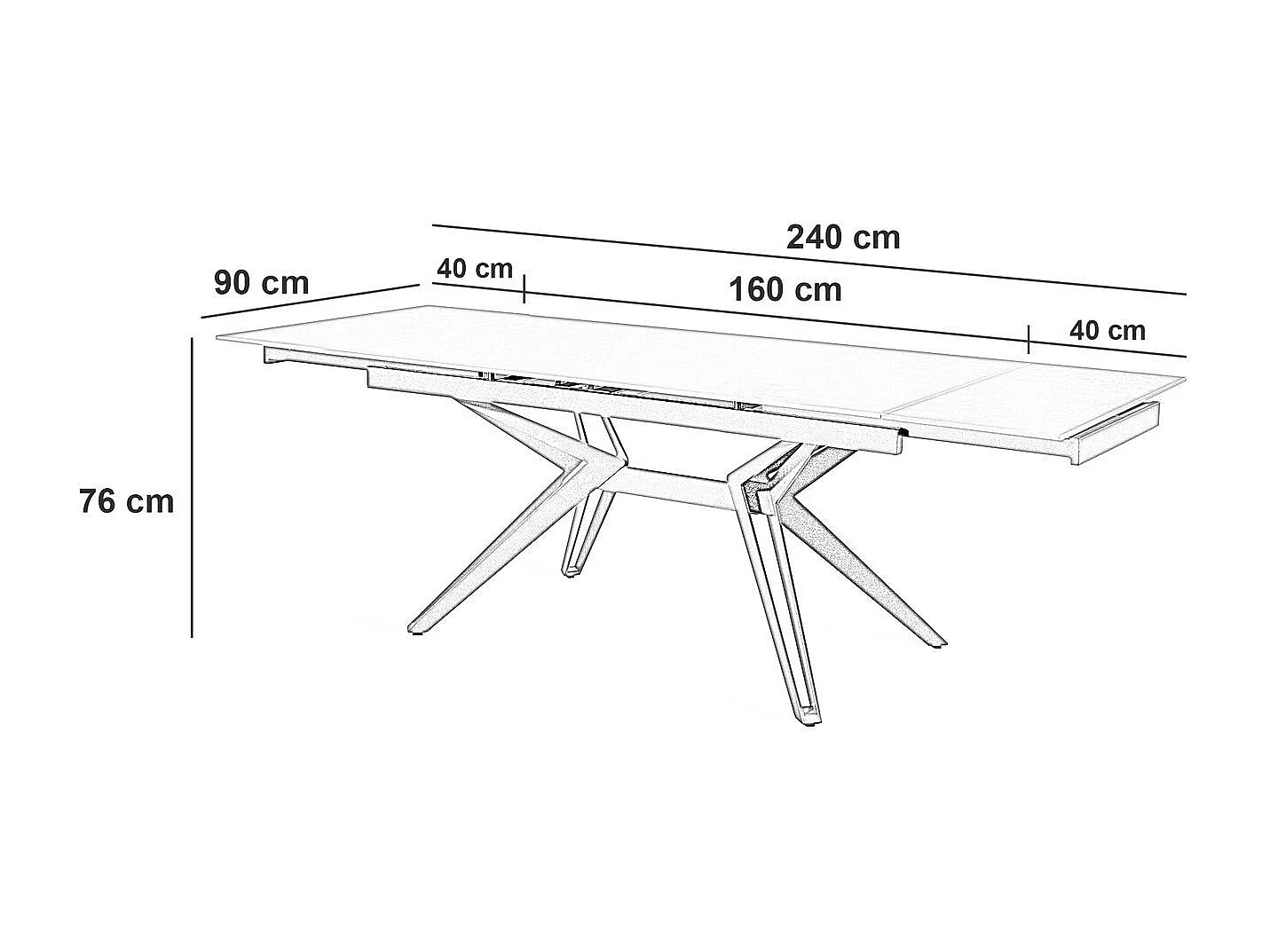 Match 3 - Ausziehbarer Tisch (160/240 x 90 cm) aus schwarzer Keramik