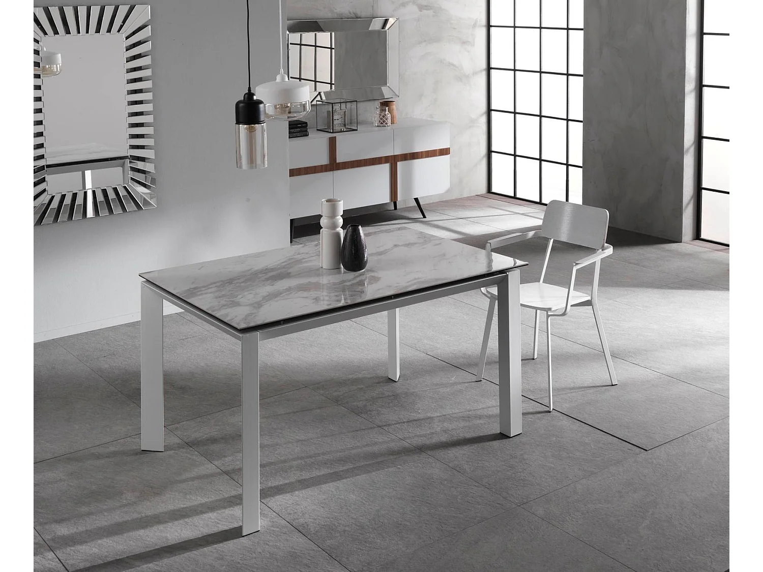 Conta - Mesa Extensível (140/220 x 90 cm) em Cerâmica Branca