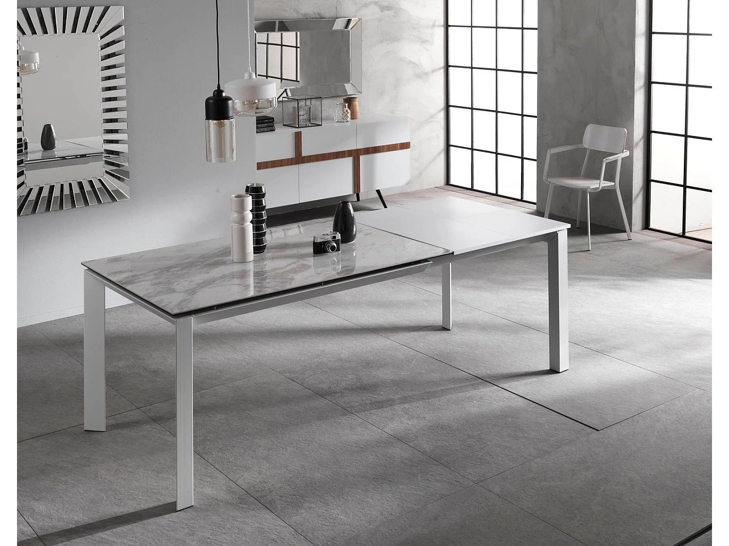 Conta - Mesa Extensível (140/220 x 90 cm) em Cerâmica Branca